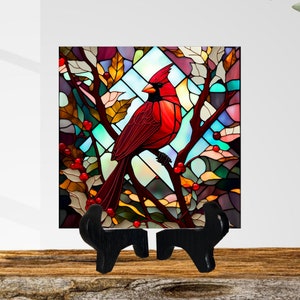 Cardinal Stained Glass Ceramic Tile, Cardinal Gifts, Bird Lover Gift, Birthday Gift Wife, Christmas Gift Her, Cardinal Memorial, Garden Tile image 6