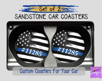 Thin Blue Line Car Coaster Set, Blue Line Flag, Blue Lives Matter, Police Support, Back the Blue, Gift for Peace Officer