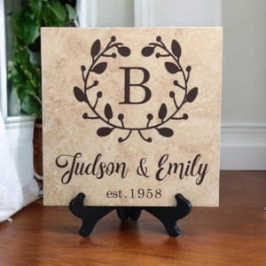 Personalized Monogram Ceramic Tile, Couple's Name Wedding Keepsake Gift, Housewarming Couple Decor Gift, Entry Sign