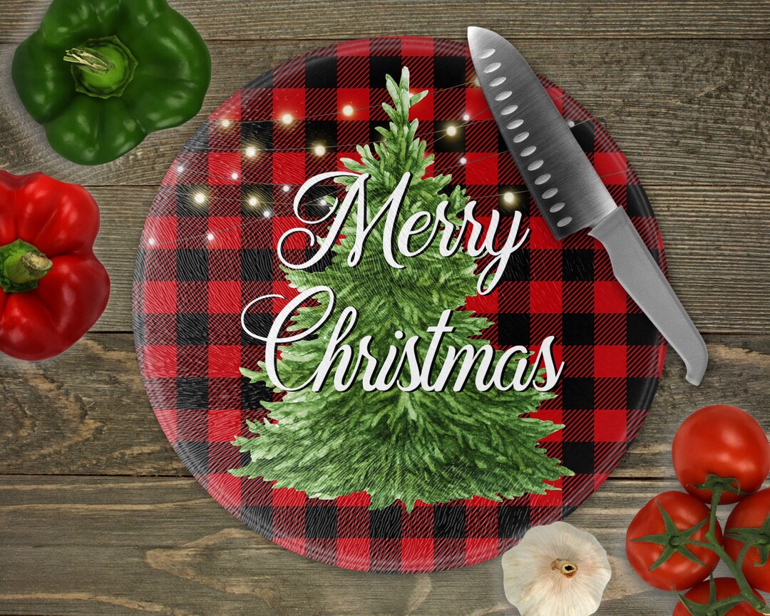 Merry Christmas Glass Cutting Board Holiday Cutting Board, Serving Platter, Holiday Decor, Gift