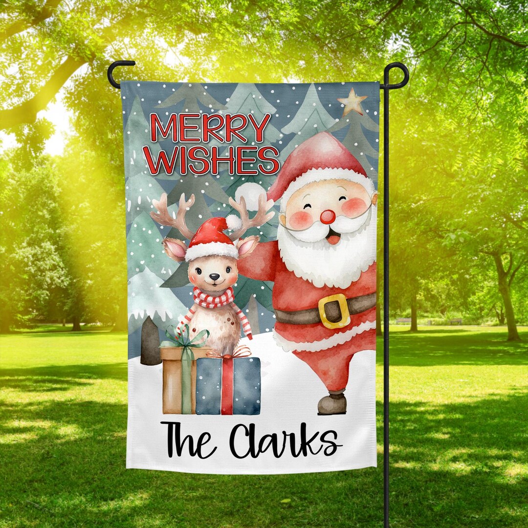 Personalized Santa Christmas Flag, Cute Santa Sign Yard Flag, Merry ...