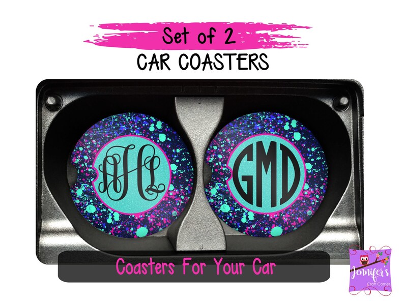 Personalized Car Coaster Set Monogrammed Auto Coasters Cute Etsy