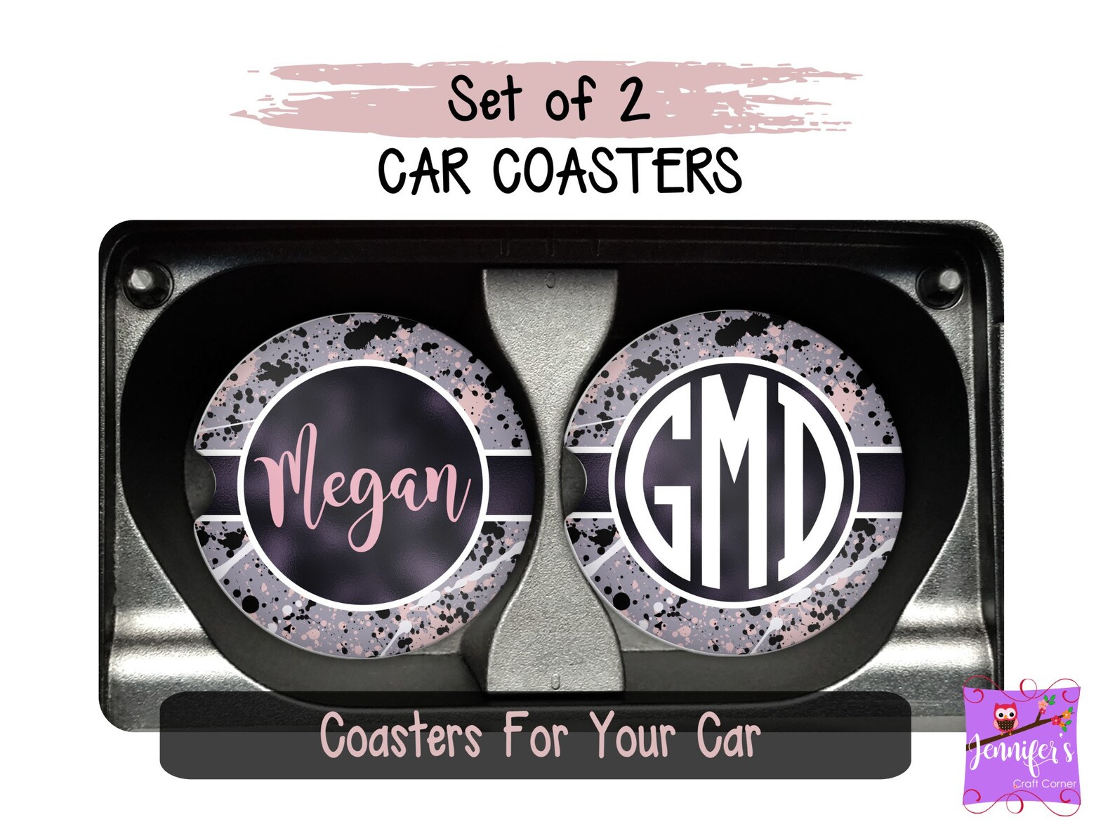 Personalized Car Coaster Set Monogrammed Auto Coasters Cute Etsy