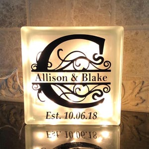 Personalized Monogram Anniversary Night Light, Wedding Couple Gift, Last Name Home Decor, Gift to Mom, Kitchen Entry Table Decor, Size 8x8
