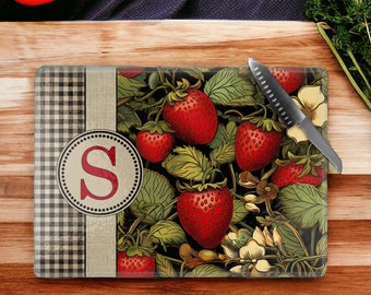 Strawberry Kitchen Decor, Monogrammed Cutting Board, Strawberry Gifts, Friend Birthday Gift, New Home Decor, Gift For Her, Red Kitchen Decor