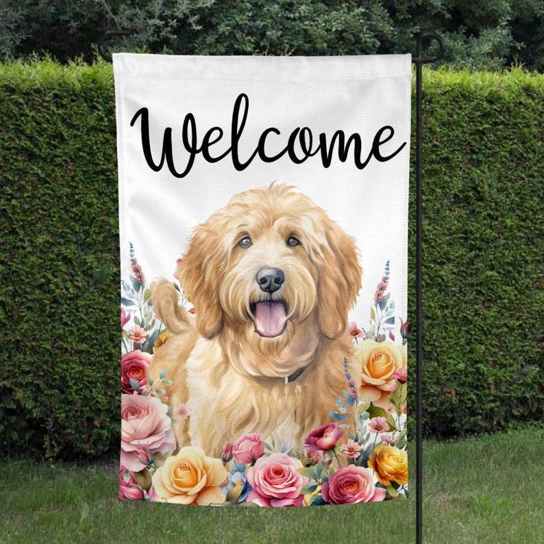 Golden Doodle Welcome Flag, Goldendoodle Lover, Goldendoodle Mom Gift, Spring Garden Flag, Spring Patio Decor, Housewarming Gift Bild 8
