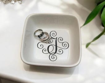 Monogrammed Jewelry Dish, Personalized Ring Holder, Customized Jewelry Dish, Christmas Gift CoWorker, Hostess Gift Idea, Thank you Gift