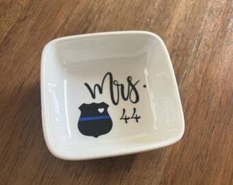 Thin Blue Line Jewelry Dish, Mrs. Badge Number, Police Wife Gift, Christmas Gift Mother, To Wife From Husband, Police Engagement Gift