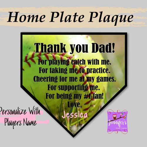 Custom Softball Home Plate Plaque Thank You Dad Sign Etsy