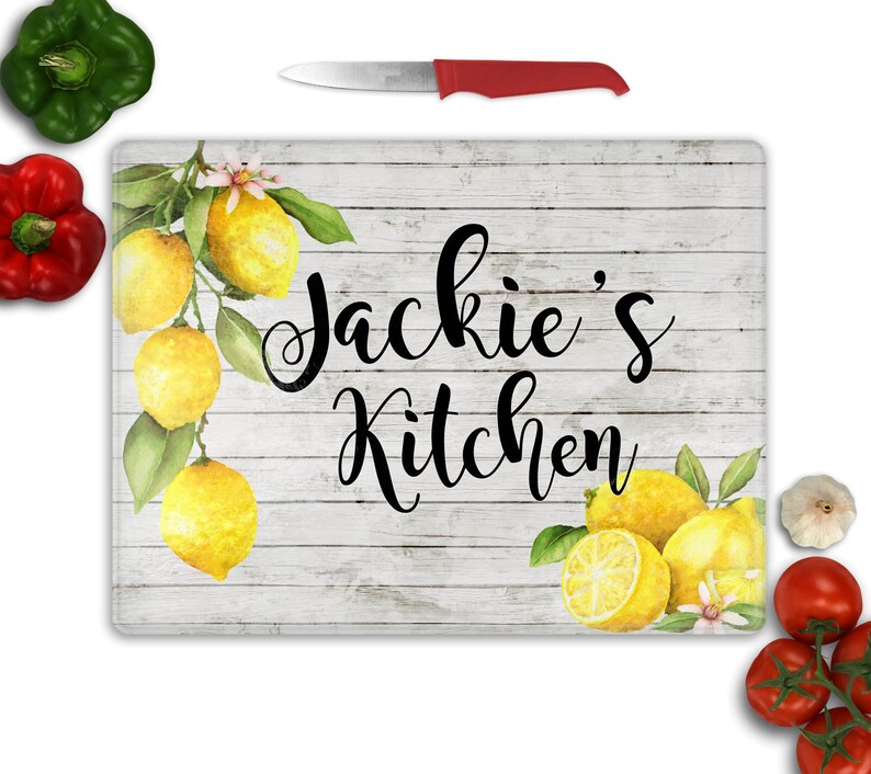 Personalized Lemon Glass Cutting Board Custom Name Kitchen Etsy