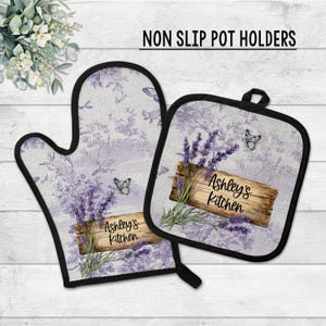 Personalized Lavender Pot Holders, Spring Kitchen Dish Tea Towel, Mom Gifts, New Home Gift, Birthday Gift Friend, Purple Kitchen Decor