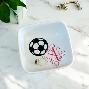 Monogrammed Soccer Jewelry Dish, Soccer Gift Ideas, Personalized Ring Dish, Gift for Soccer Player, Coach Gifts, Girls Soccer Team Gift