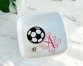 Monogrammed Soccer Jewelry Dish, Soccer Gift Ideas, Personalized Ring Dish, Gift for Soccer Player, Coach Gifts, Girls Soccer Team Gift