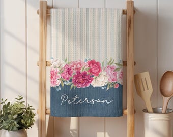 Personalized Spring Floral Towel Matching Pot Holders, Pink Blue Farmhouse Spring Kitchen, Mother's Day Gift, Housewarming