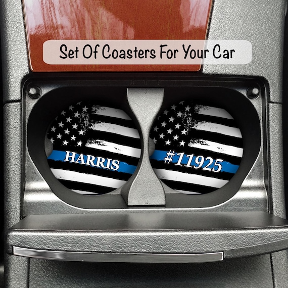 Thin Blue Line Car Coaster Set, Blue Line Flag, Blue Lives Matter, Police Support, Back the Blue, Gift for Peace Officer