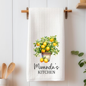 Personalized Lemon Kitchen Dish Towel, Custom Lemon Tea Towel, Lemon Kitchen Decor, Farm House Decor, Housewarming Gift
