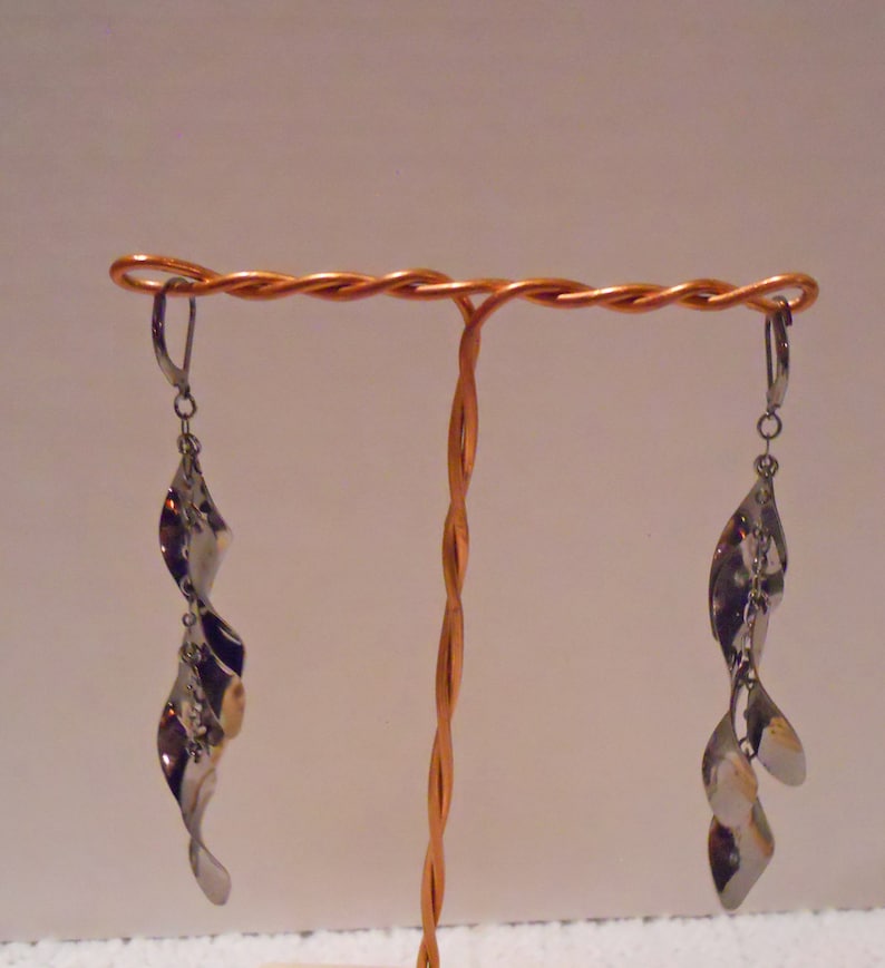 5 sections 4.5 inch Statement Length Interesting and eye-catching Black Shiny Finish Earrings Gorgeous Pierced Lever Back Drops