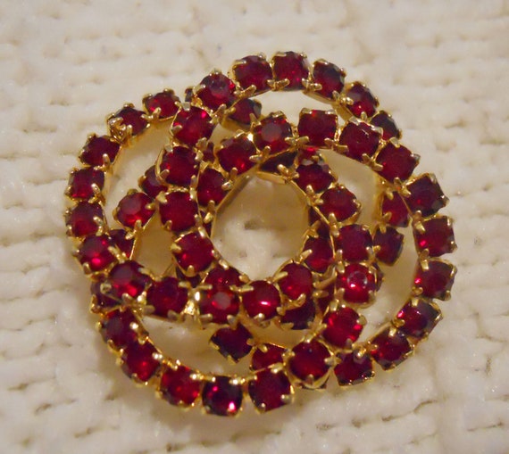 Beautiful Pin Garnet Colored Ring Upon Ring Upon Ring Multiple Ring Brooch Dark Red Alive with Color and Shine Brooch Brooch