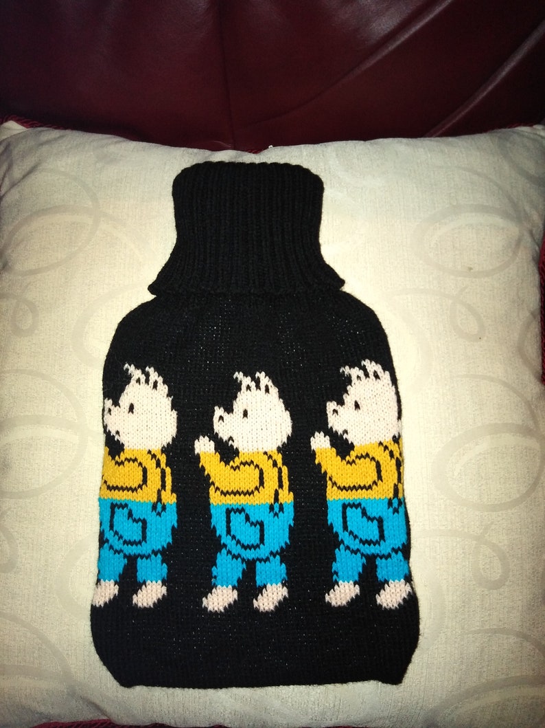 Handmade Knitted Hot Water Bottle Cover Featuring the Three Etsy UK