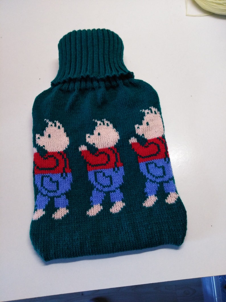 Handmade Knitted Hot Water Bottle Cover Featuring the Three Etsy UK