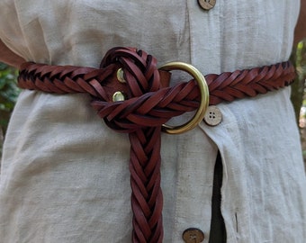 1.5" Wide Hand-Braided Leather Ring Belt for Ren Faires – Customizable Medieval Style Accessory