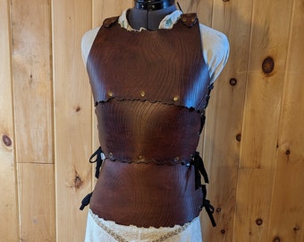 Women's Cuirass "Wood Bark" Leather Chest Armor (Multiple Leather & Metal Colors)