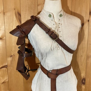 Braided Leather Pauldron: Women's Upper Arm Armor, Celtic Tree Design