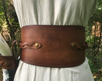Braided Leather Waist Cincher: Tree of Life Celtic Corset/Obi Belt for Ren Faires