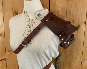 Braided Leather Pauldron: Women's Shoulder Armor, Celtic Tree of Life