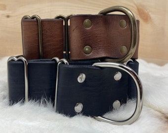 Personalized 2" Wide Genuine Leather Martingale Dog Collar With Optional Name plate