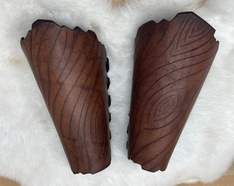 Hand Tooled Leather Bracers: Women&#39;s Wood Bark Vambraces, Forearm Armor