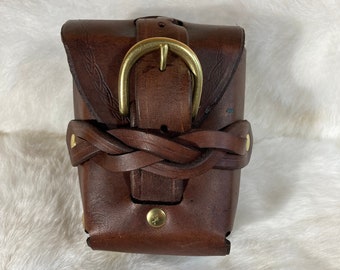 Braided Leather Belt Pouch with Buckle: Handmade, Customizable
