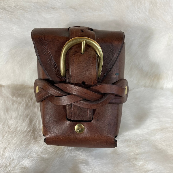 Braided Leather Belt Pouch with Buckle