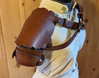 Wood Bark Elven Leather Pauldron: Women's Elf Shoulder Armor for the Ren Faire