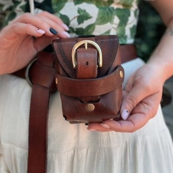 Leather Belt Pouch with Buckle