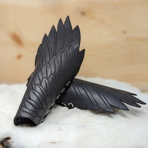 Original Raven Wing Leather Bracers/Vambraces Fore Arm Armor (Customize Your Pair With Your Choice of Multiple Leather And Metal Colors)
