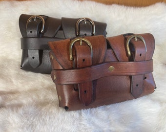 Wide Leather Belt Pouch with Buckles