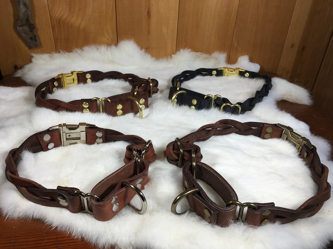 Braided Leather Martingale Dog Collar With QuickRelease Etsy