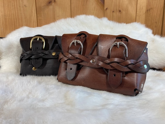 Wide Braided Leather Belt Pouch with Buckles (Customize Your Pouch From Multiple Leather And Metal Color Options)