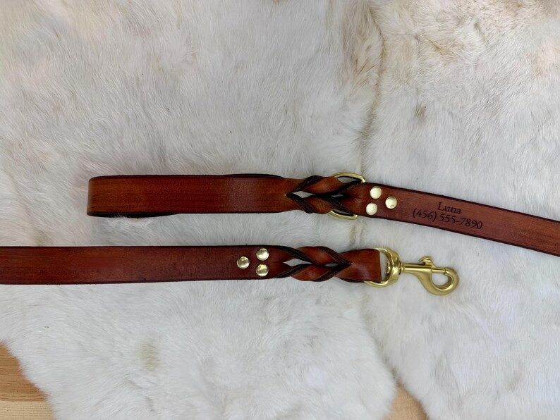 Personalized Leather Dog Leash With Optional Name plate (Multiple Leather & Metal Colors) image 14
