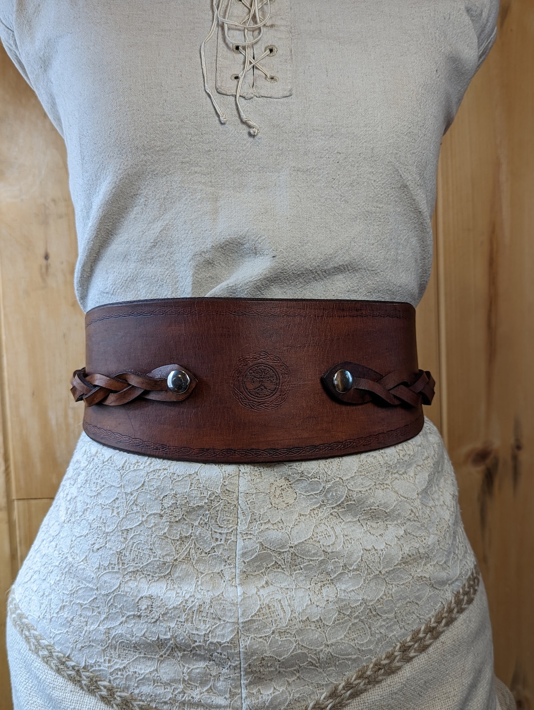 Braided Leather Waist Cincher: Slim Corset Obi Belt - Etsy display picture 1