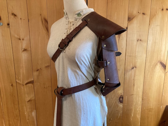 Women's Upper Arm To Elbow Leather Pauldron/Shoulder Armor (Customize Your Armor With Multiple Leather & Metal Color Options)