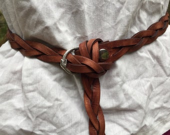 Women's Braided Leather Ring Belt 1" Wide