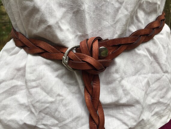 Women's Braided Leather Ring Belt 1" Wide