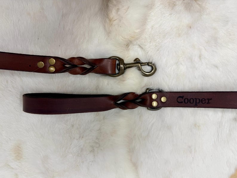 Personalized Leather Dog Leash With Optional Name plate (Multiple Leather & Metal Colors) image 13