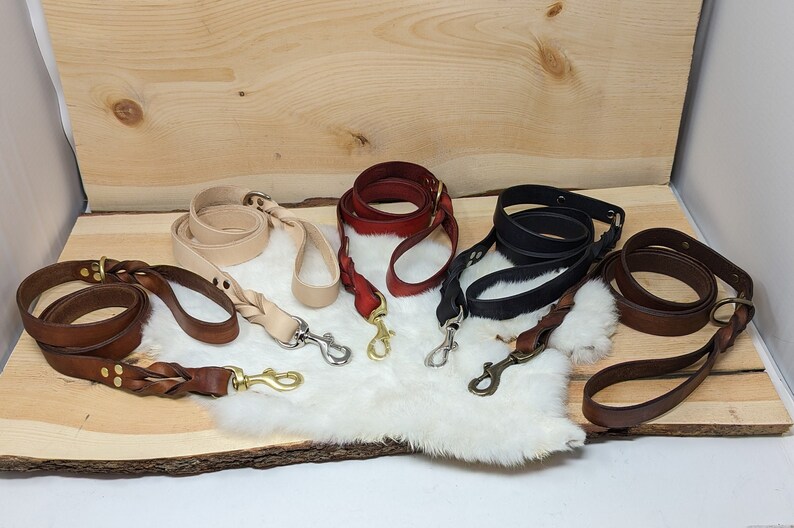 Personalized Leather Dog Leash With Optional Name plate (Multiple Leather & Metal Colors) image 2