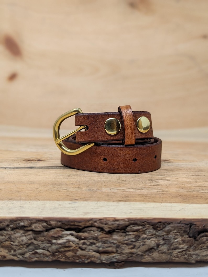 Handmade Full Grain, Cow Leather Belt: Customizable Buckle & Length, USA Made, 1" Wide Bild 7