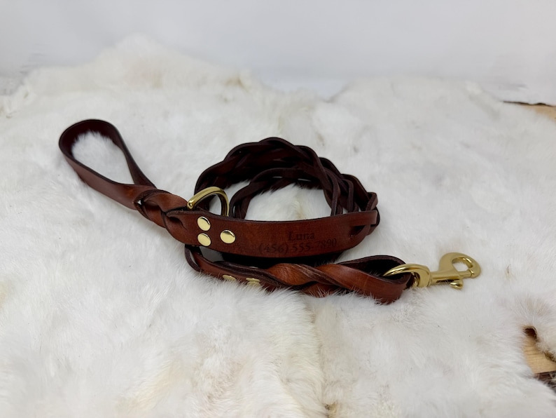 Braided, Personalized Leather Dog Leash With Optional Name plate (Multiple Leather & Metal Colors) image 7