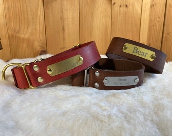 Personalized 1.5" Wide Leather Martingale Dog Collar With Name