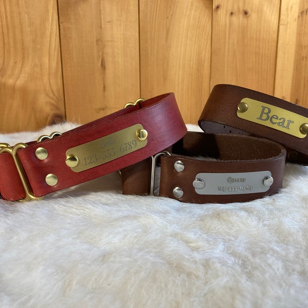 Personalized 1.5" Wide Leather Martingale Dog Collar With Name